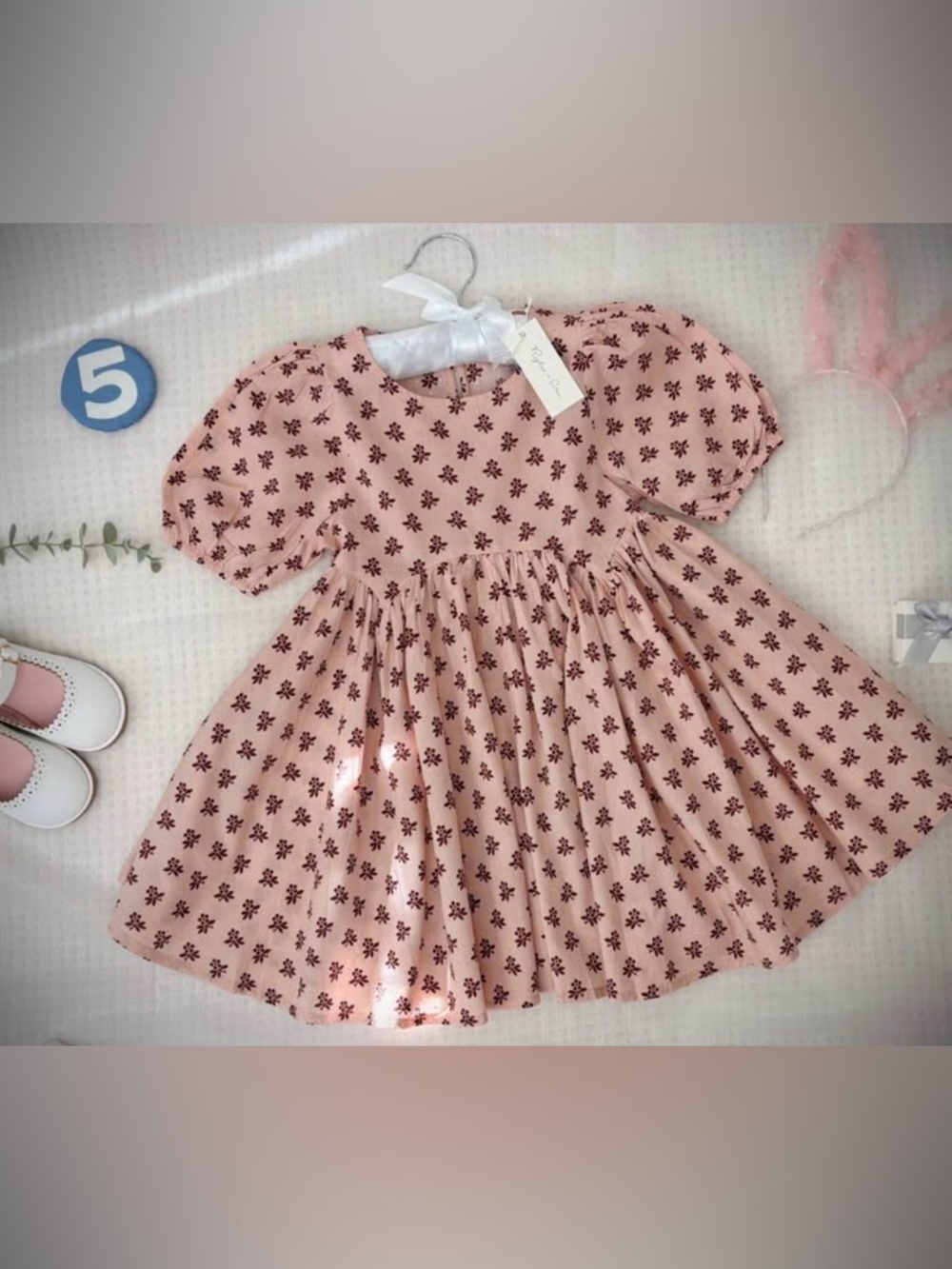 Rylee + Cru Blush Pink Floral Puff Sleeve Dress